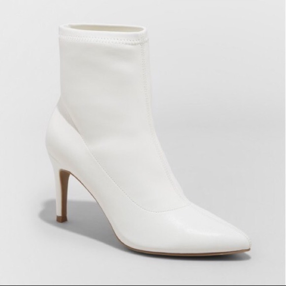 white stiletto sock booties